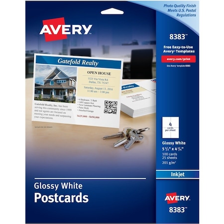 Avery Cards, Post, Glossy 100PK AVE8383